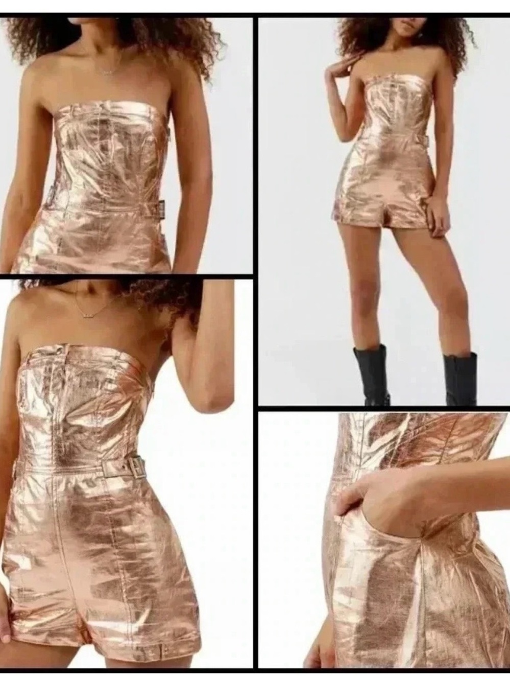 Urban Outfitters Yara Metallic Rose Gold Strapless Romper